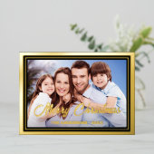 家族の写真と名前のスクリプトエレガントメリークリスマス 箔シーズンカード (立ち正面)