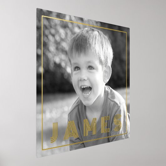 家族の写真と名前の薄縁どい金ゴールドまたは銀 箔ポスター (レイダウン)