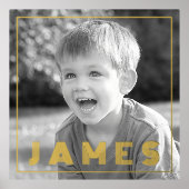 家族の写真と名前の薄縁どい金ゴールドまたは銀 箔ポスター (正面)