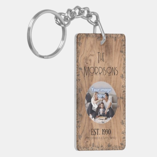 家族の写真と名前 |あなたのおもしろい引用文 |素朴 | キーホルダー (正面左)