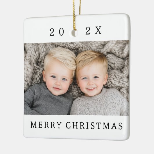 家族の写真と年の白メリークリスマス セラミックオーナメント (左)