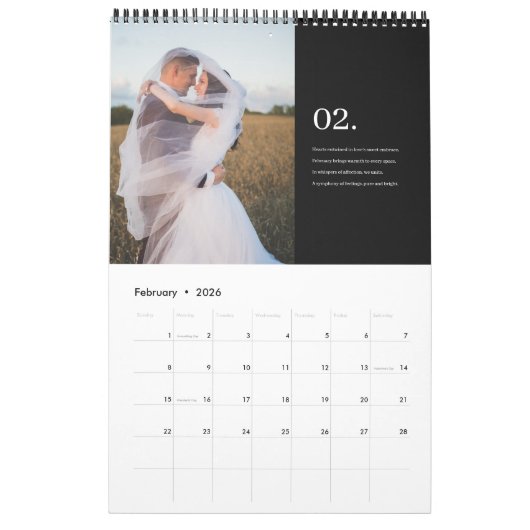 家族の写真と詩を心に留める カレンダー (2月 2026)