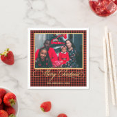 家族の写真と金ゴールドスクリプトメリークリスマスパーティー スタンダードカクテルナプキン (インサイチュ)