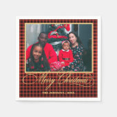 家族の写真と金ゴールドスクリプトメリークリスマスパーティー スタンダードカクテルナプキン (正面)