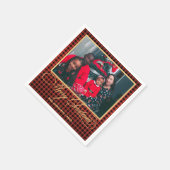 家族の写真と金ゴールドスクリプトメリークリスマスパーティー スタンダードカクテルナプキン (角)