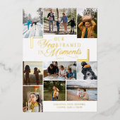 家族の写真に囲まれた年クリスマス 箔シーズンカード (正面)