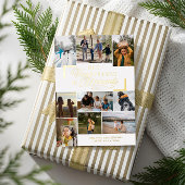 家族の写真に囲まれた年クリスマス 箔シーズンカード