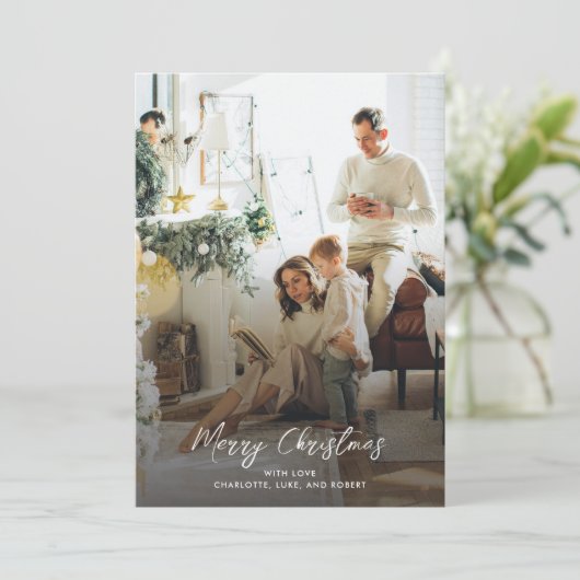 家族の写真のエレガントクリスマス シーズンカード (スタンド正面)