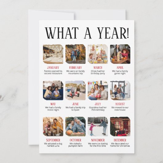 家族の写真のクリスマスのレビュー年 シーズンカード (裏面)