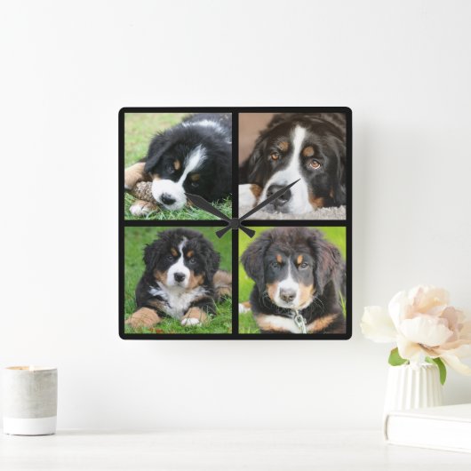 家族の写真のコラージュを作成する スクエア壁時計 (ホーム)