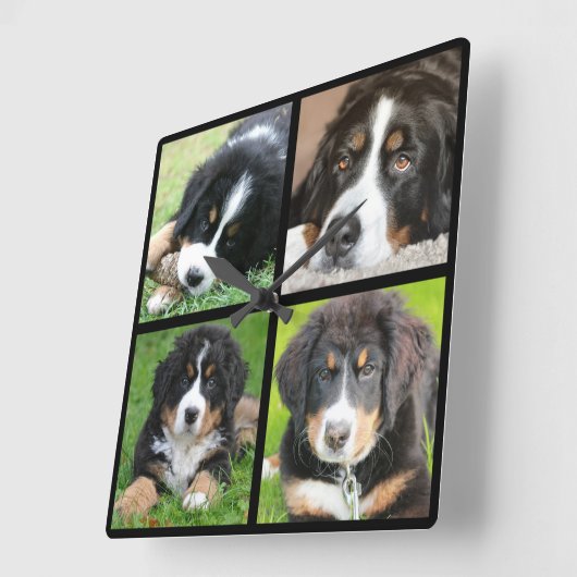 家族の写真のコラージュを作成する スクエア壁時計 (傾斜)