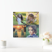 家族の写真のコラージュを作成する スクエア壁時計 (ホーム)