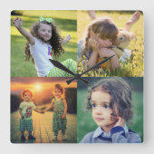 家族の写真のコラージュを作成する スクエア壁時計 (正面)