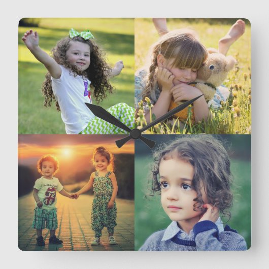 家族の写真のコラージュを作成する スクエア壁時計 (正面)