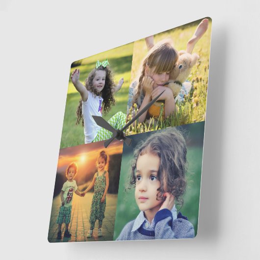 家族の写真のコラージュを作成する スクエア壁時計 (傾斜)