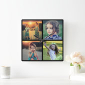 家族の写真のコラージュを作成する スクエア壁時計 (ホーム)