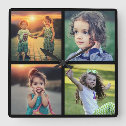 家族の写真のコラージュを作成する スクエア壁時計 (正面)