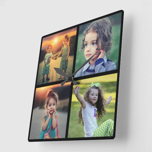 家族の写真のコラージュを作成する スクエア壁時計 (傾斜)