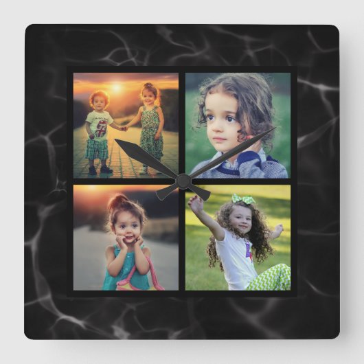 家族の写真のコラージュを作成する スクエア壁時計 (正面)