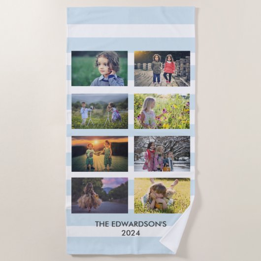 家族の写真のコラージュを作成する ビーチタオル (正面)