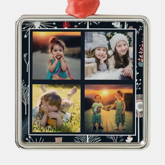 家族の写真のコラージュを作成する メタルオーナメント (正面)