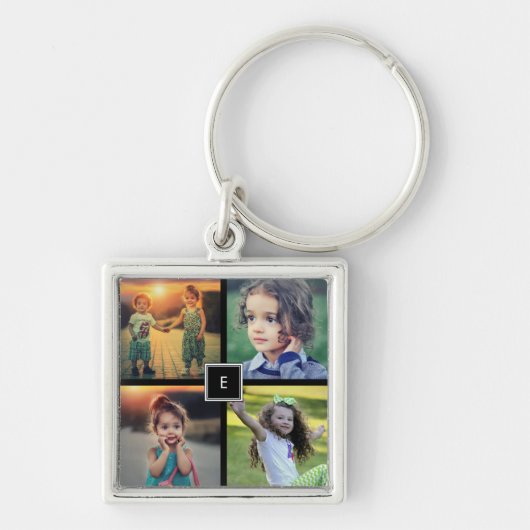 家族の写真のコラージュを作成モノグラムの キーホルダー (正面)