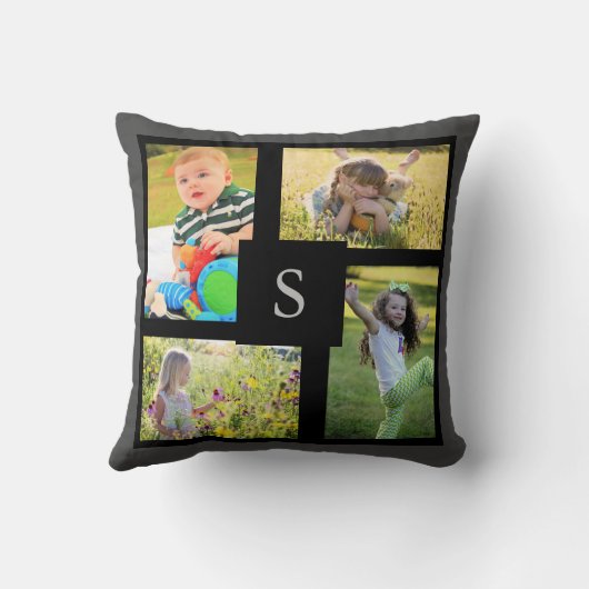 家族の写真のコラージュを作成モノグラムの クッション (裏面)