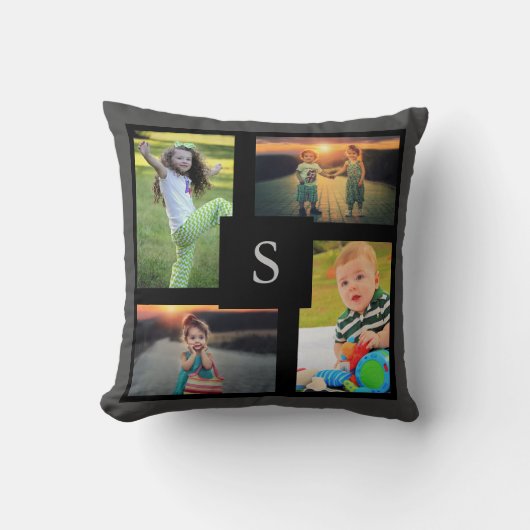 家族の写真のコラージュを作成モノグラムの クッション (正面)