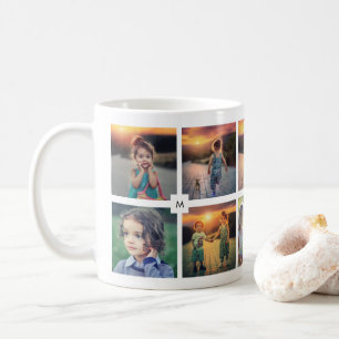 家族の写真のコラージュを作成モノグラムの コーヒーマグカップ