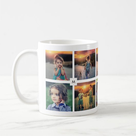 家族の写真のコラージュを作成モノグラムの コーヒーマグカップ (左)