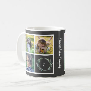 家族の写真のコラージュを作成モノグラムの コーヒーマグカップ