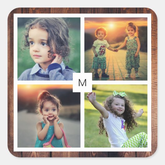 家族の写真のコラージュを作成モノグラムの スクエアシール (正面)