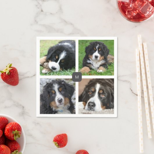 家族の写真のコラージュを作成モノグラムの スタンダードカクテルナプキン (インサイチュ)