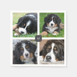 家族の写真のコラージュを作成モノグラムの スタンダードカクテルナプキン