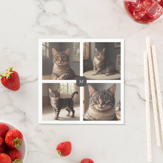 家族の写真のコラージュを作成モノグラムの スタンダードカクテルナプキン (インサイチュ)