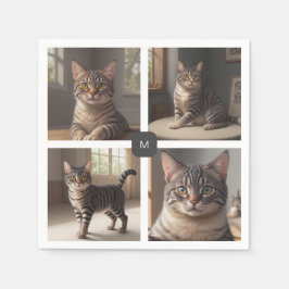 家族の写真のコラージュを作成モノグラムの スタンダードカクテルナプキン