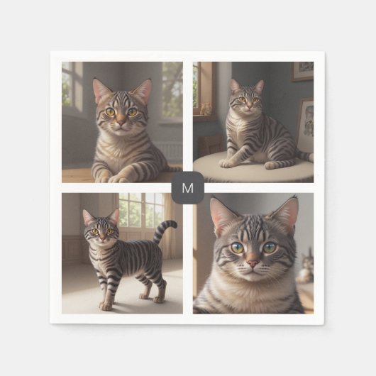 家族の写真のコラージュを作成モノグラムの スタンダードカクテルナプキン (正面)