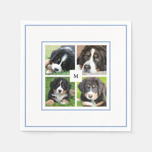家族の写真のコラージュを作成モノグラムの スタンダードカクテルナプキン (正面)