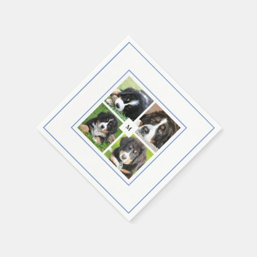 家族の写真のコラージュを作成モノグラムの スタンダードカクテルナプキン (角)