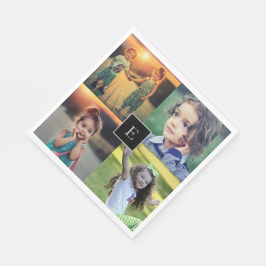 家族の写真のコラージュを作成モノグラムの スタンダードランチョンナプキン (角)