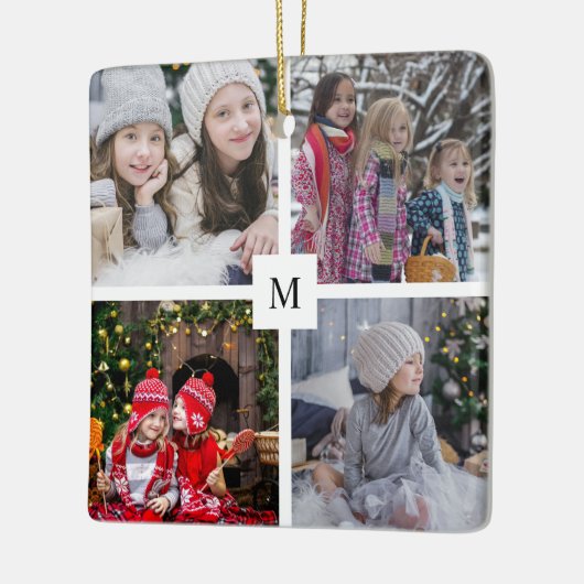 家族の写真のコラージュを作成モノグラムの セラミックオーナメント (左)