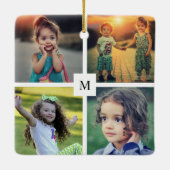 家族の写真のコラージュを作成モノグラムの セラミックオーナメント (裏面)