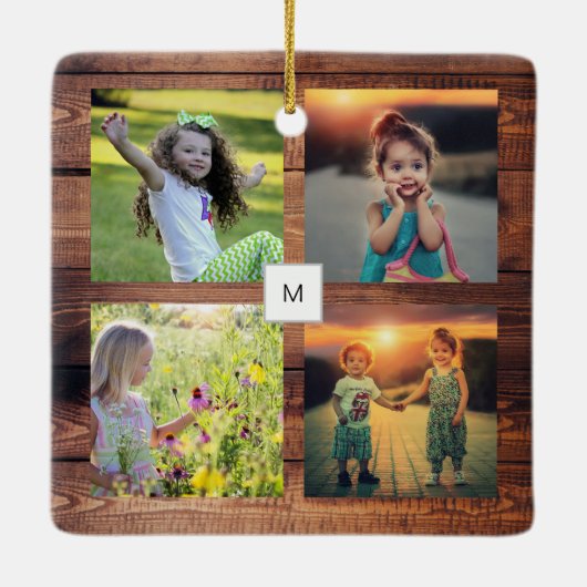 家族の写真のコラージュを作成モノグラムの セラミックオーナメント (裏面)