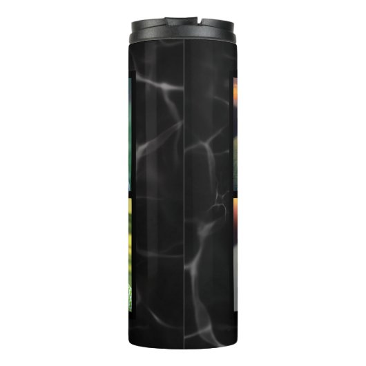 家族の写真のコラージュを作成モノグラムの タンブラー (裏面)