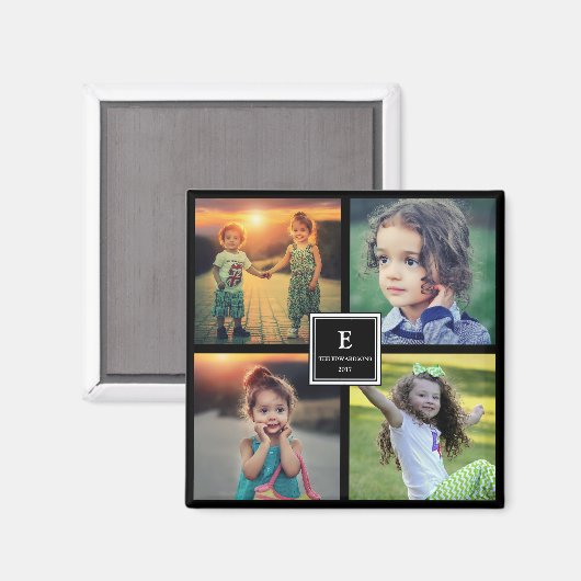 家族の写真のコラージュを作成モノグラムの マグネット (正面/裏面)