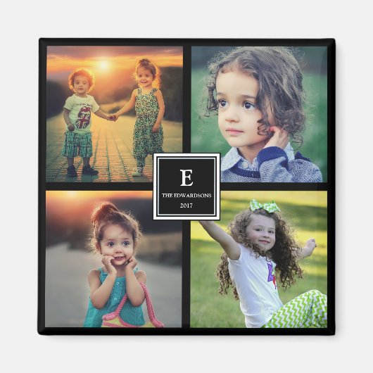 家族の写真のコラージュを作成モノグラムの マグネット (正面)