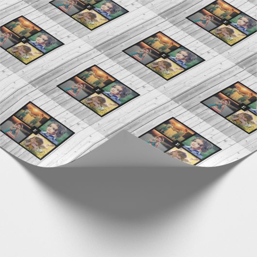 家族の写真のコラージュを作成モノグラムの ラッピングペーパー (角)