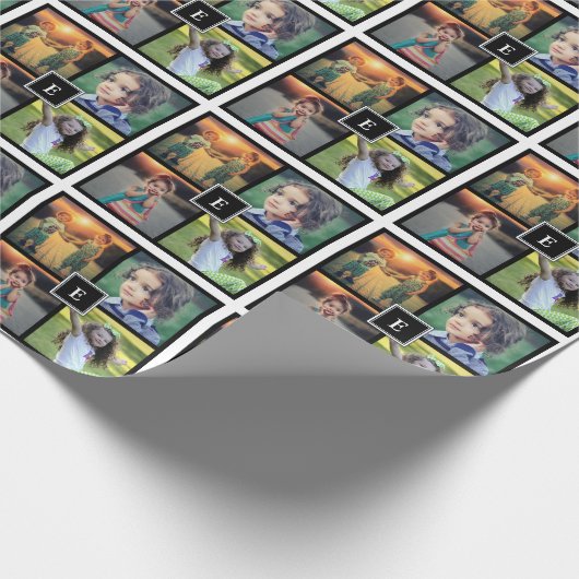 家族の写真のコラージュを作成モノグラムの ラッピングペーパー (角)