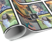 家族の写真のコラージュを作成モノグラムの ラッピングペーパー (ロールコーナー)