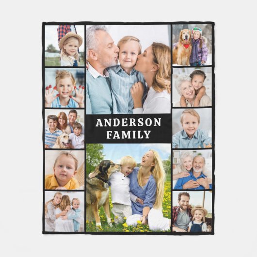 家族の写真のコラージュを作成ユニーク12写真 フリースブランケット (正面)